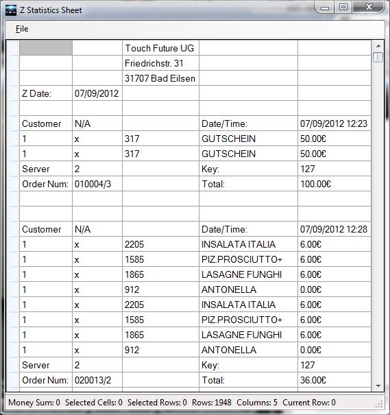 UltraPOS order statistics example